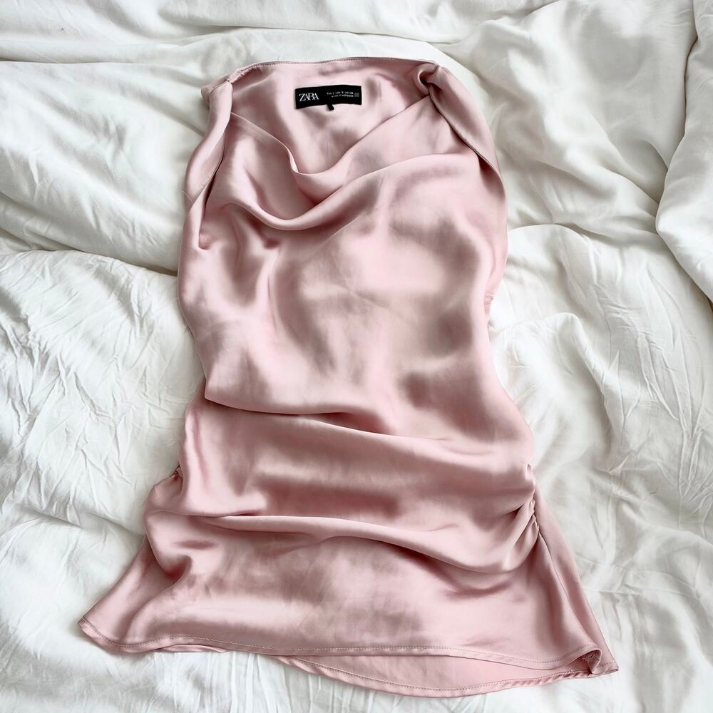 Zara light pink satin twist tank blouse womens size small